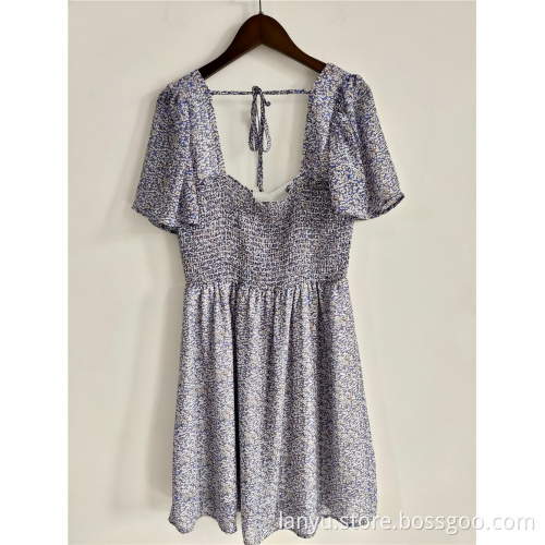 Ladies Sweet Floral Dress With Short Sleeves